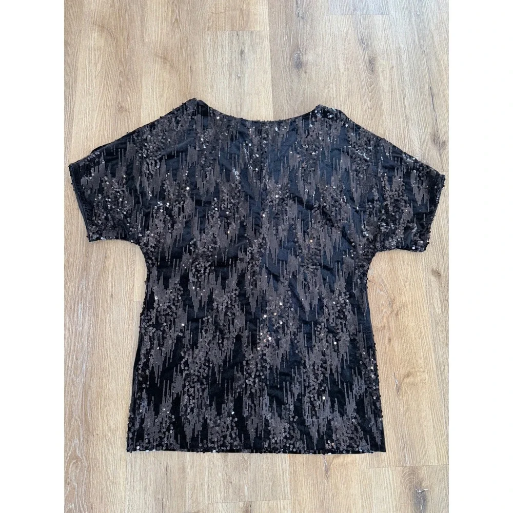 Cachet Sequin Tunic Dress Women 16 Black Velvet Geometric Dolman Short Sleeve